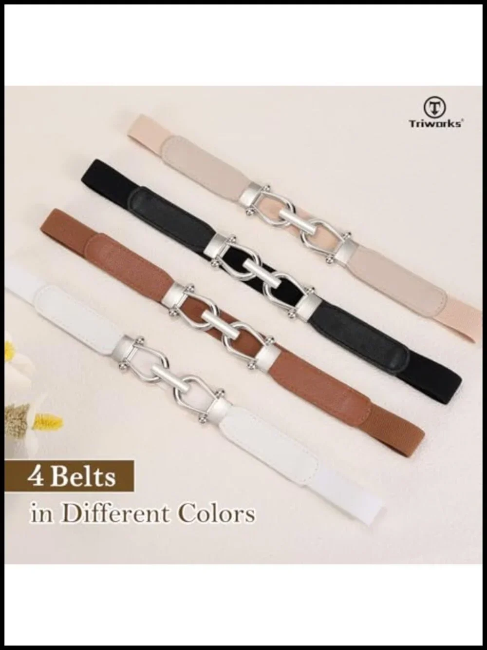 4 Pack Women Skinny Elastic Belts Gold Buckle Thin Stretchy Waist Belts for
